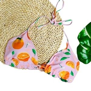 Orange Fruit Tanga Pink Boutique Summer Swim Bikini Top Size XL Extra Large